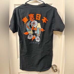 Black Graphic Tee with Koi Fish Design